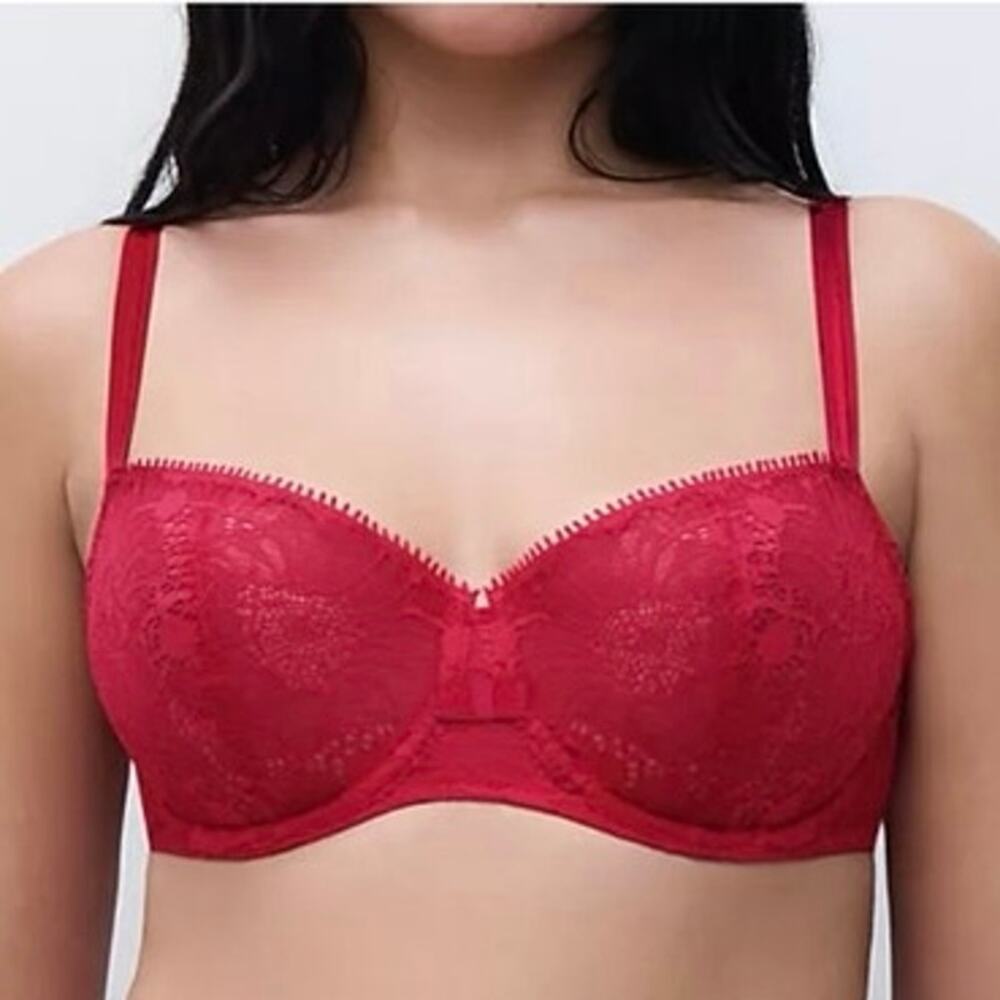 Chantelle Size 34D Day to Night Lace Unlined Demi Bra Poppy Red